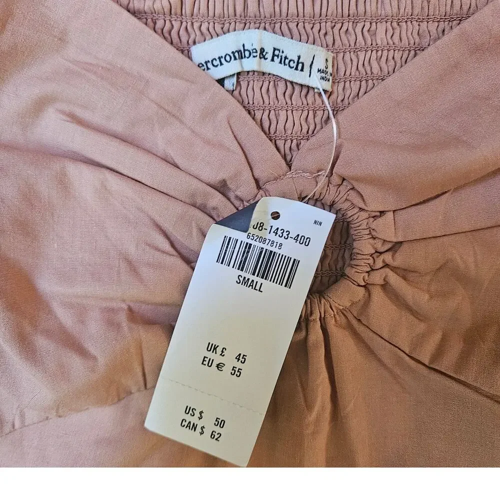 NWT Abercrombie & Fitch Crop Smocked Back Puff Sleeve Top S